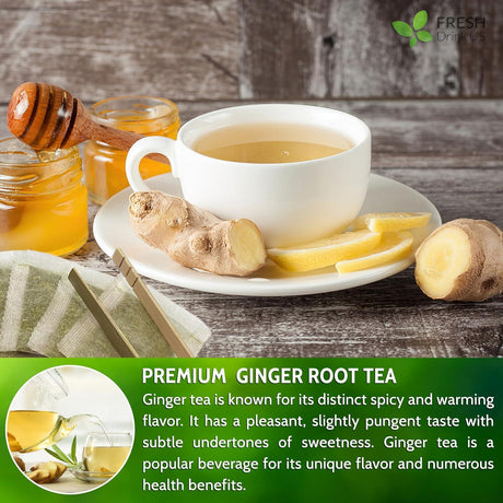 Premium Ginger Tea Bags, 100% Natural & Pure from Ginger Roots, Ginger Tea, Ginger Herbal Tea. Ginger Tea. No Sugar, No Caffeine, No Gluten, Vegan. - FreshDrinkUS - Natural and Premium Herbal Tea