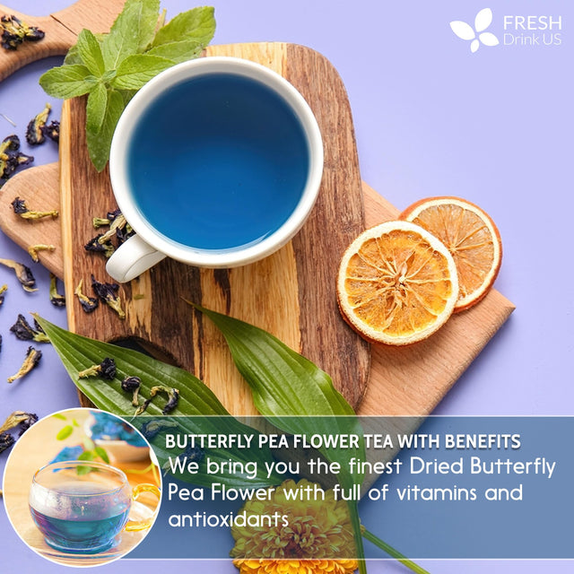 Premium 1010+ Butterfly Pea Flowers, 100% Natural, Loose Leaf Herbal Tea, No Gluten, Vegan