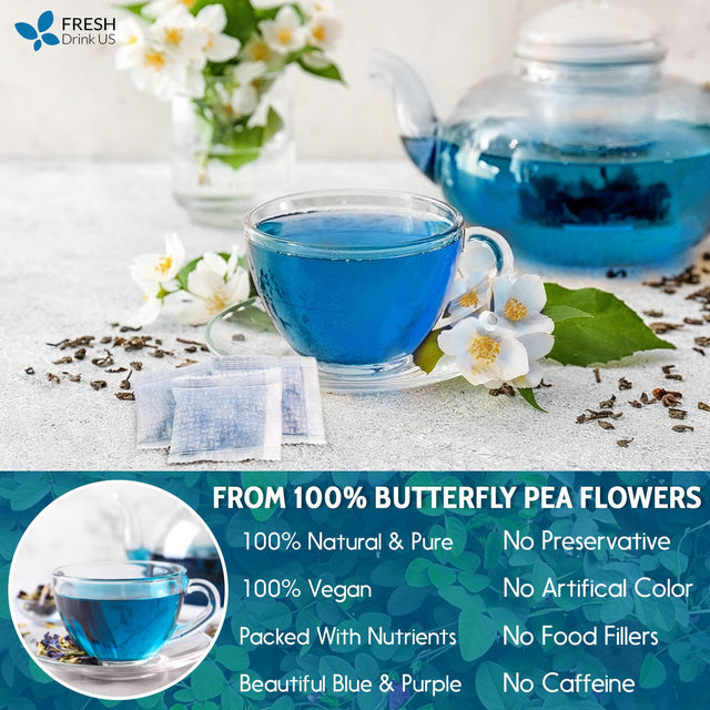 35 Premium Butterfly Pea Tea Bags, Sugar/Caffeine/Gluten Free, Vegan