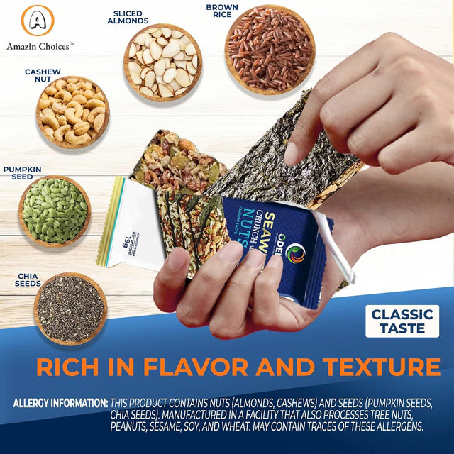 Seaweed Crunch With Nuts,  Duo Taste Wasabi and Classic (32Ct)