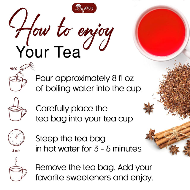 Premium Red Rooibos Tea Bags, 100% Natural & Pure from Rooibos Tea Leaves. Loose Leaf Rooibos Herbal Tea. Made with Natural Material Tea Bags. No Sugar, No Caffeine, No Gluten, Vegan.