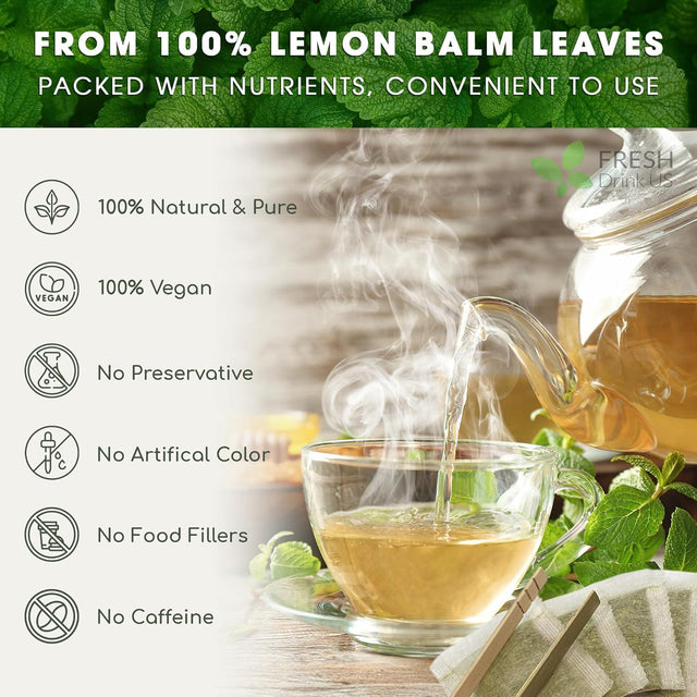 Premium Lemon Balm Leaf Tea Bags, 100% Natural & Pure from Lemon Balm Leaves. Loose Leaf Lemon Balm Herbal Tea. Lemon Balm Leaf Tea. No Sugar, No Caffeine, No Gluten, Vegan. - FreshDrinkUS - Natural and Premium Herbal Tea