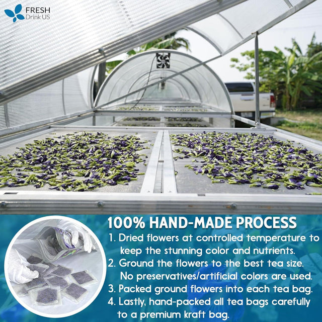 Premium Butterfly Pea Flowers, Tea Bags, 100% Natural and Pure from Butterfly Pea Flowers, Hand-made, Made With Natural Materials-Corn Fiber Tea Bag, Sugar/Caffeine/Gluten Free - FreshDrinkUS - Natural and Premium Herbal Tea