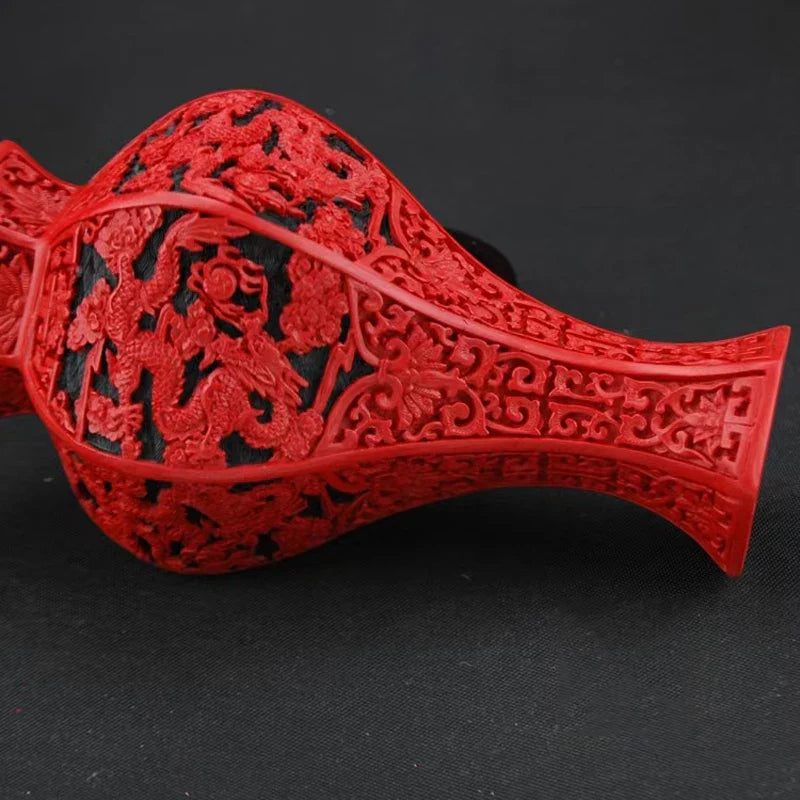 Red Lacquerware Dragon Vase – 10" Chinese Auspicious Decor