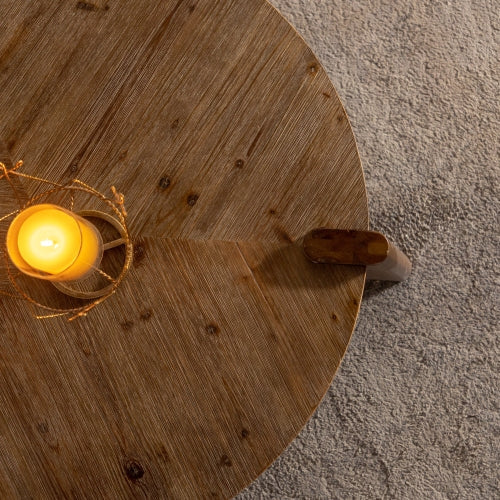 Rustic Wood Round Coffee Table, Easy Assembly
