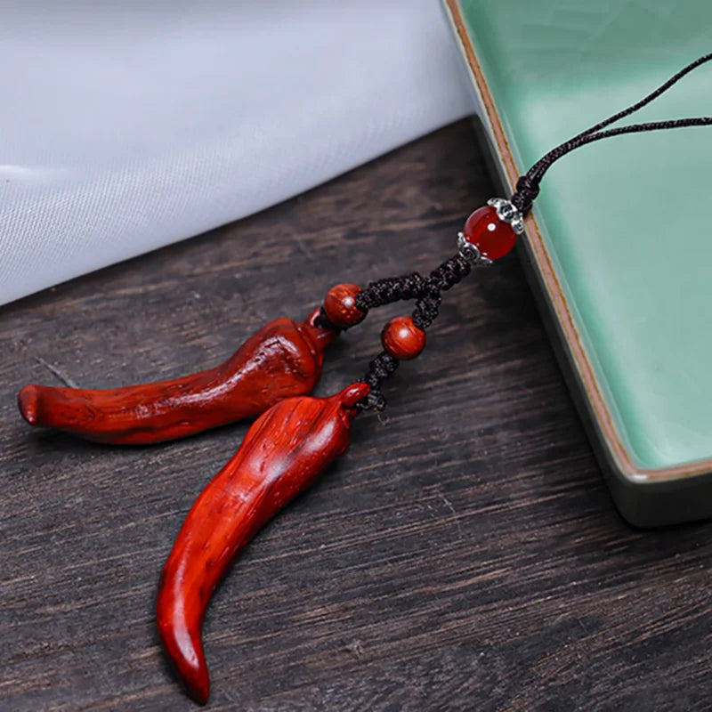 Pepper Rosewood Netsuke Bead – Small Carved Figurine Pendant 5.5 cm