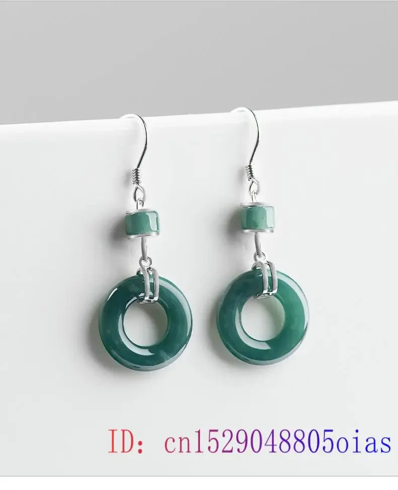 Burmese Jade Donut Talisman Dangle Earrings
