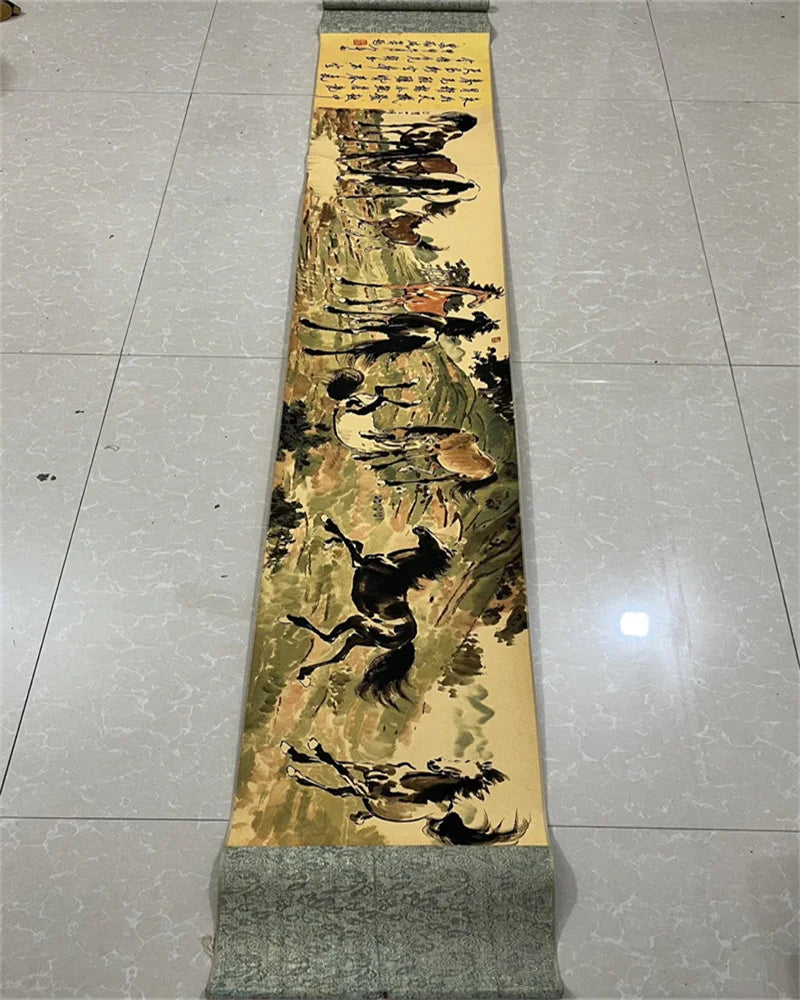Xu Beihong “Ten Horses” Scroll – Chinese Animal Painting on Paper (30×220cm)