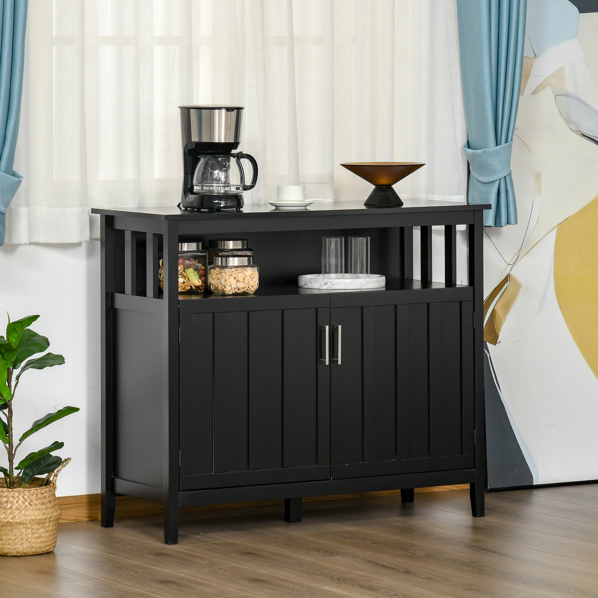 Black Sideboard Buffet Cabinet with 2 Doors and Adjustable Shelves