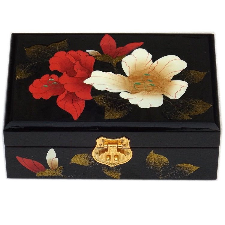 Pingyao Hand‑Painted Gold Foil Jewelry Box – Classical Chinese Peach Wood