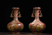 Tibetan Temple Purple-Bronze Cloisonné Vases – Dragon-Ear Flower Pair (14")