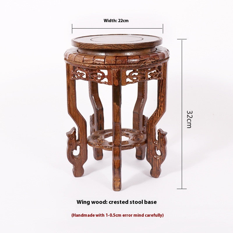 Carved Wood Round Flowerpot Bonsai Fish Tank Base