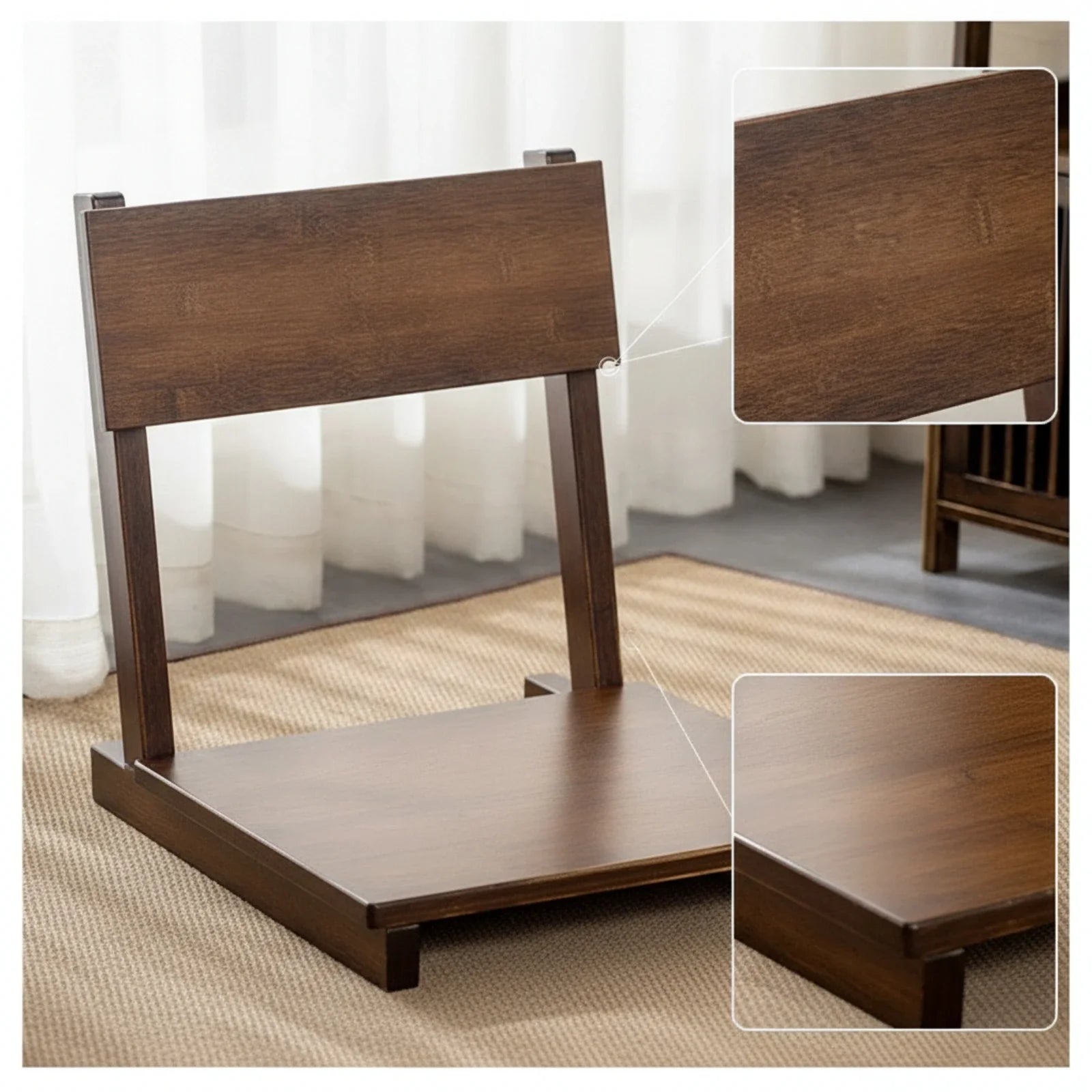 Bamboo Folding Floor Chair with Backrest – Japanese-Inspired Low-Profile Seat