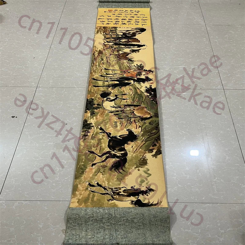 Xu Beihong “Ten Horses” Scroll – Chinese Animal Painting on Paper (30×220cm)