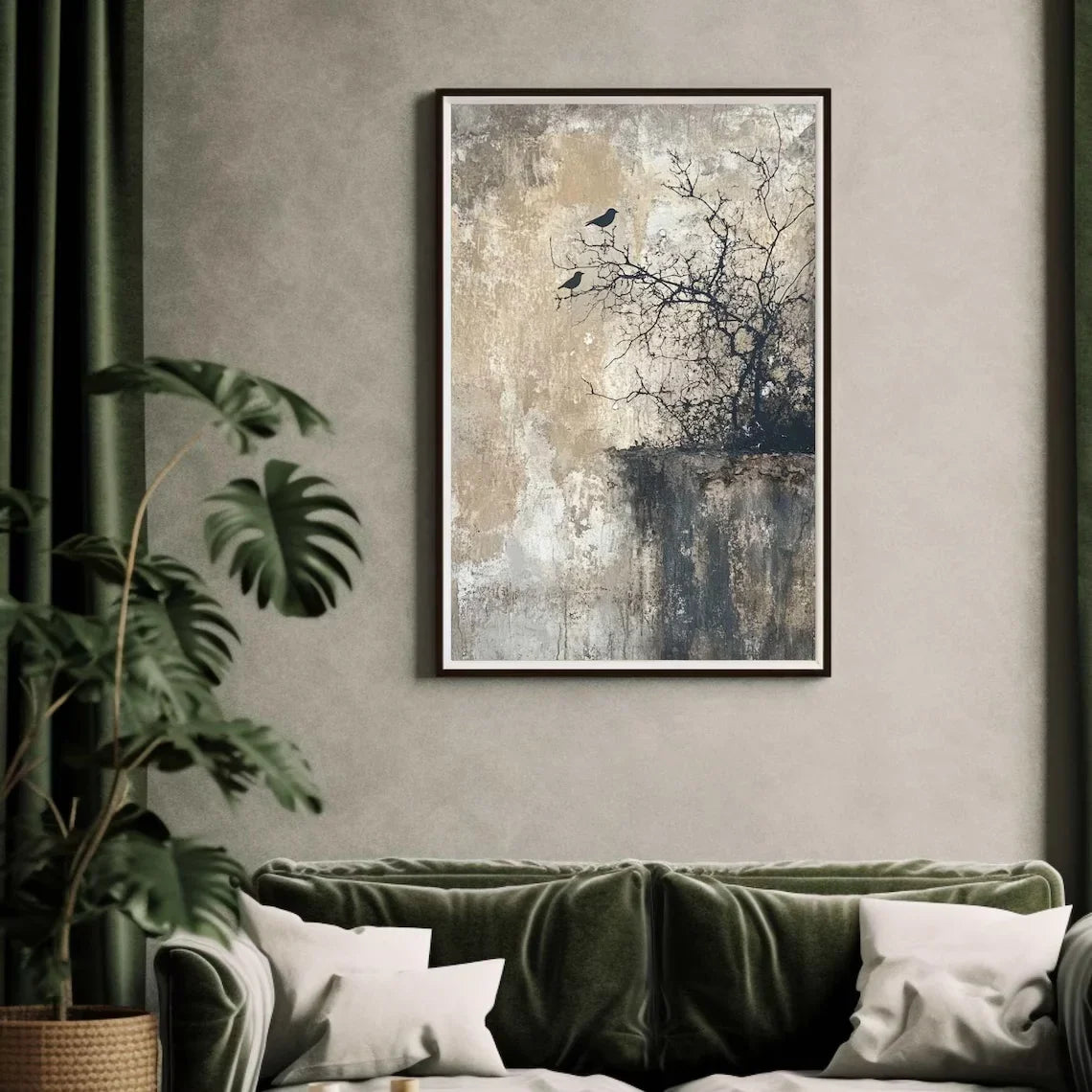 Tranquil Wabi‑Sabi Bird Wall Art – Textured Nature Print