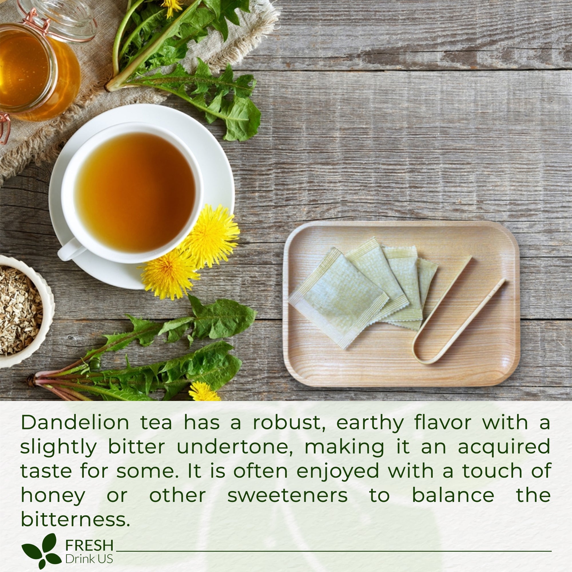 Dandelion Root Tea Bags, 100% Natural & Pure from Dandelion Root, Eco-Conscious Tea Bags, Dandelion Root Herbal Tea. Dandelion Root Tea. No Sugar, No Caffeine, No Gluten, Vegan.