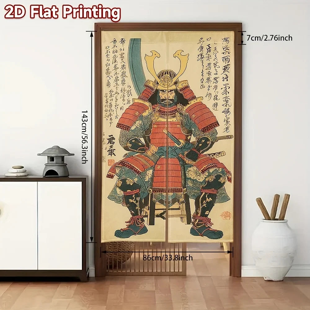 Japanese Samurai Warrior Armor Noren Curtain – Traditional Ukiyo-e Linen Door Divider