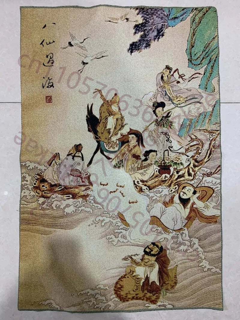 Chinese Silk Tapestry of the Eight Immortals Across the Sea