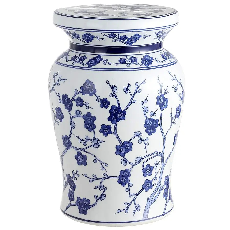 Cherry Blossom Ceramic Garden Stool – 17.7" Indoor/Outdoor Side Table
