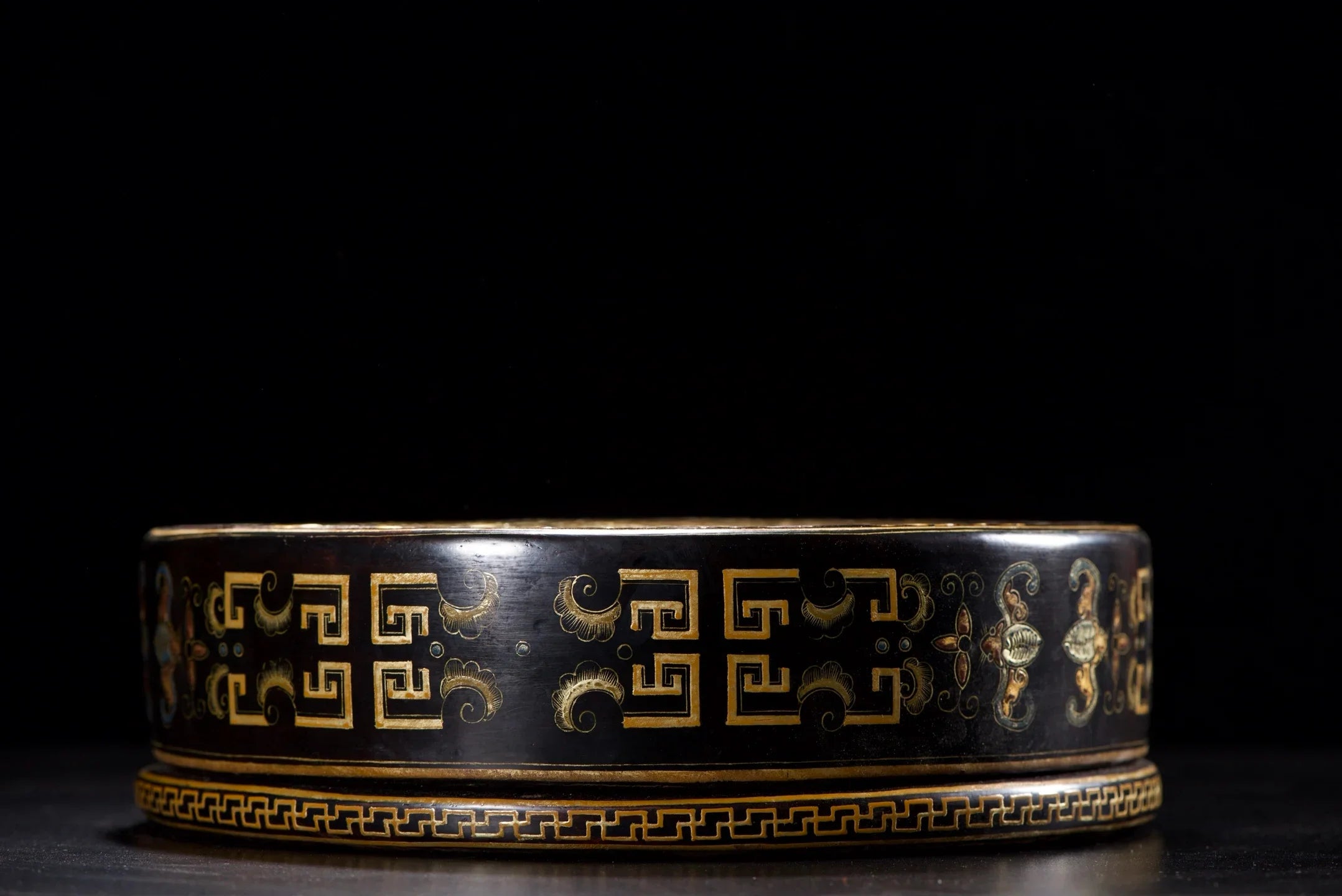 Old Wood Lacquerware Storage Box – Gold Floral & Bat Pattern (Study Wealth Ornament)