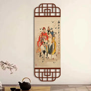 Feng Shui Fu Lu Shou Three Star Gods Wall Art, Bamboo Weave Scroll Hanging for Entryway, Tea Room, Living Room