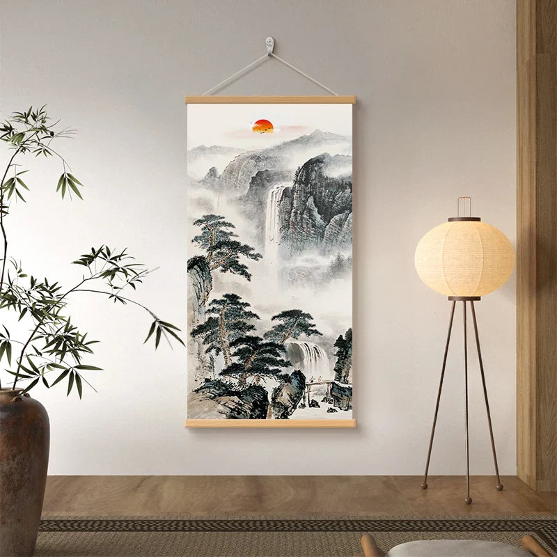 chinese style flower Green plants canvas decorative painting Store bedroom living room wall art solid wood scroll paintings