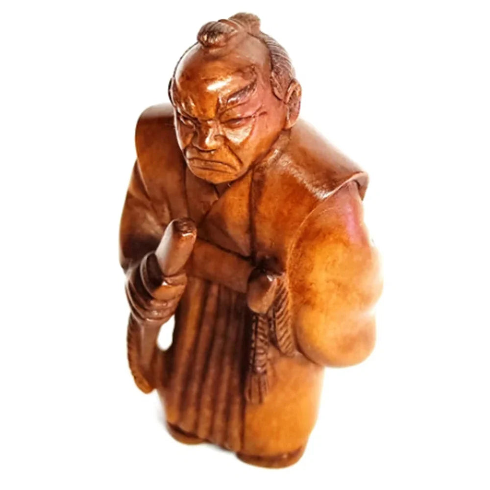 2" Boxwood Samurai Netsuke Figurine – Japanese Miniature Art