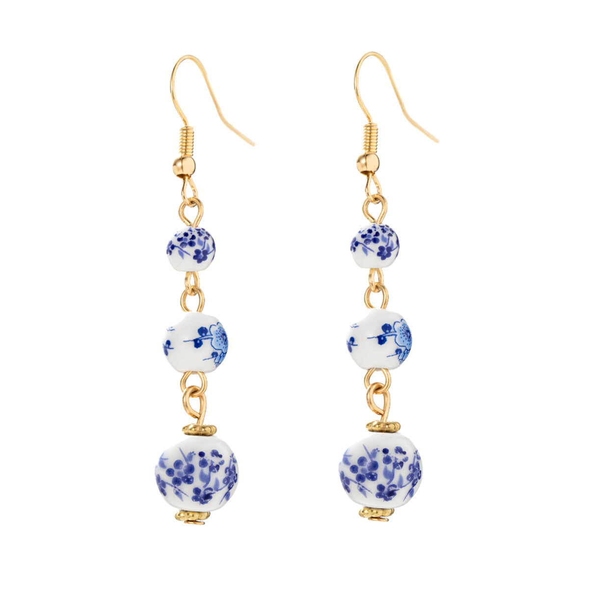 Blue And White Porcelain Ceramic Beads Long Earrings