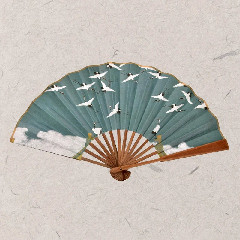 Vintage Bamboo & Silk Folding Hand Fan – Art Floral Design