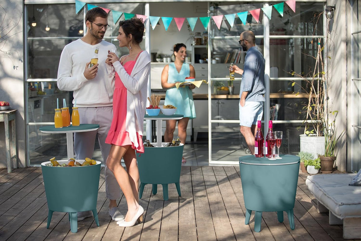 Keter Modern Cool Bar Outdoor Patio Furniture and Hot Tub Side Table with 7.5 Gallon Beer and Wine Cooler, Teal