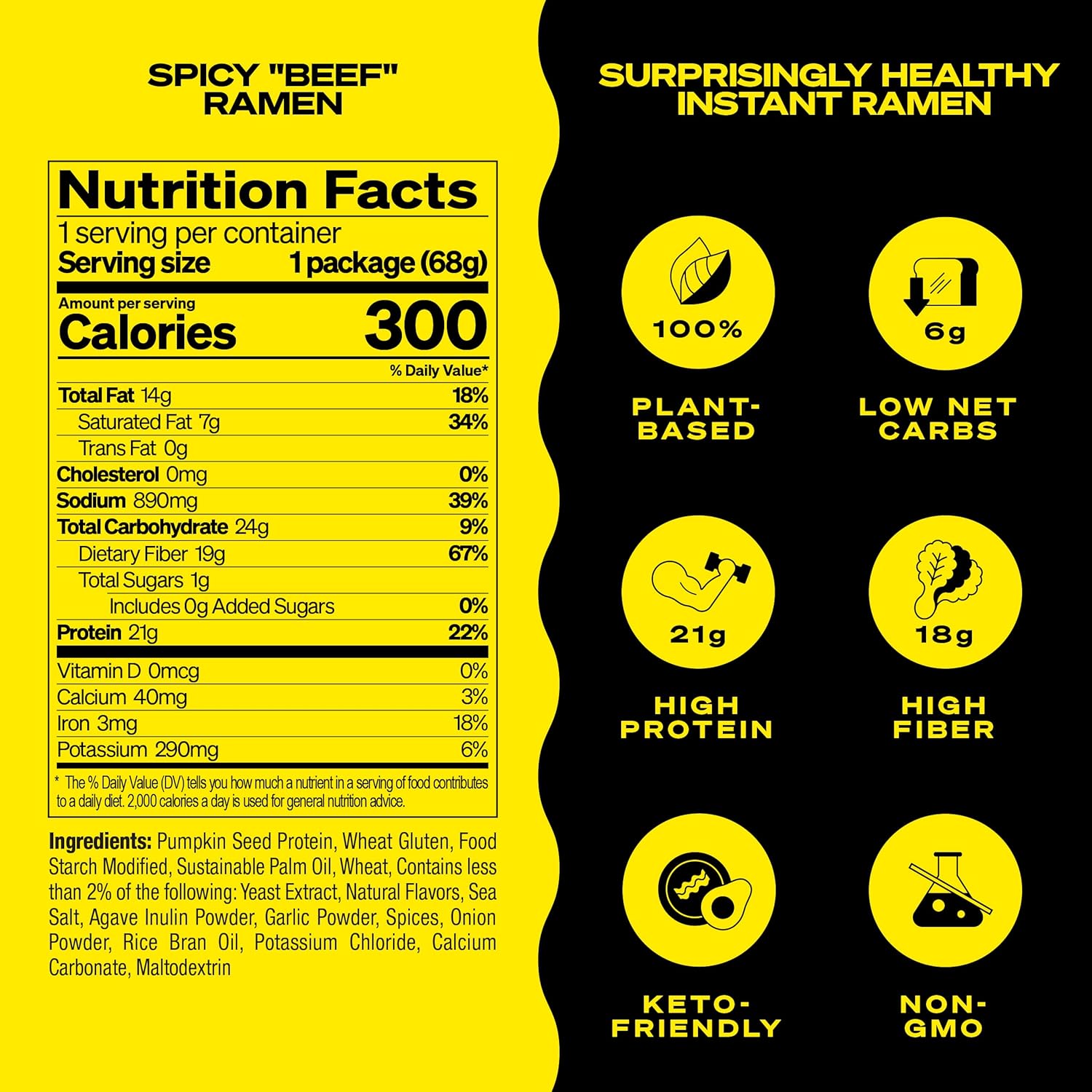 immi Spicy "Beef" Ramen, 100% Plant Based, Keto Friendly, High Protein, Low Carb, Packaged Noodle Meal Kit, Ready to Eat, 2.4 OZ