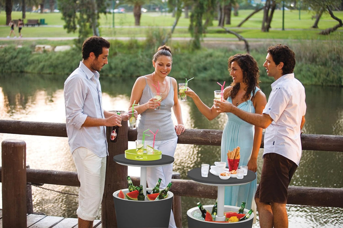 Keter Modern Cool Bar Outdoor Patio Furniture and Hot Tub Side Table with 7.5 Gallon Beer and Wine Cooler, Dark Grey