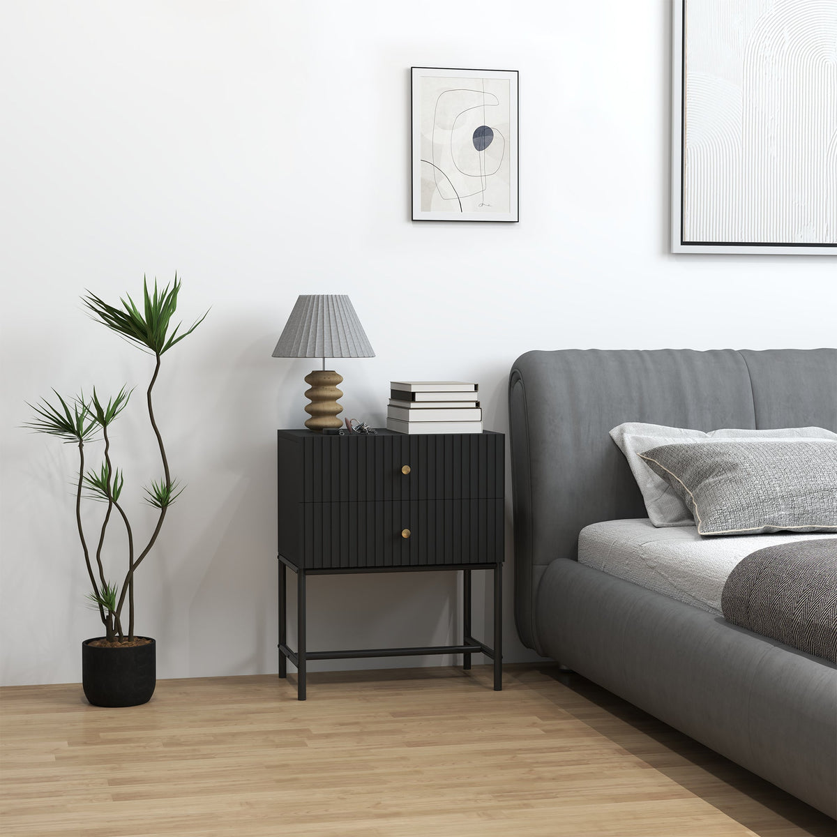 Elegant Two-Drawer Bedside or End Table - Black