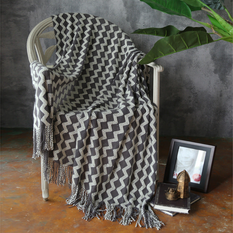 Geometric Knitted Chenille Throw Blanket