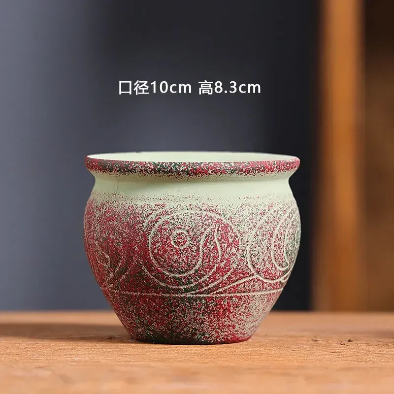 Mediterranean Red Pottery Succulent Pots – Retro Hand-Painted Ceramic