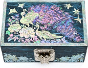 Mother of Pearl Jewelry Box with Peacock Design for Rings, Earrings, and Bracelets
