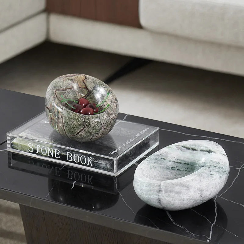 French Wabi-Sabi Marble “Bird’s Nest” Tray – Stone Jewelry & Sundry Dish (18×13×9cm)