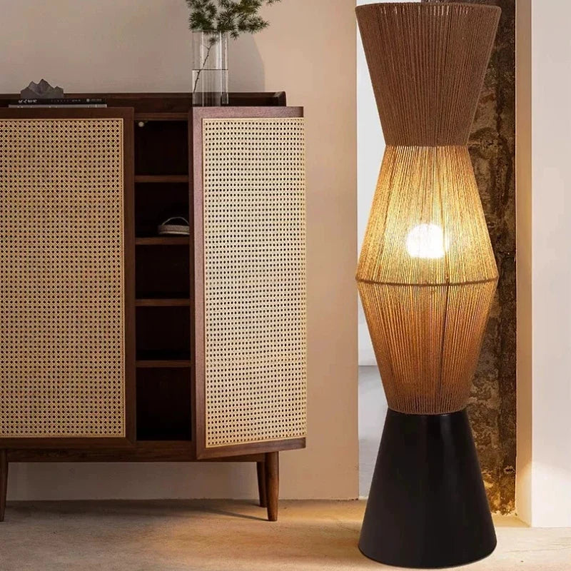Japanese Wabi-Sabi Woven Rattan Floor Lamp