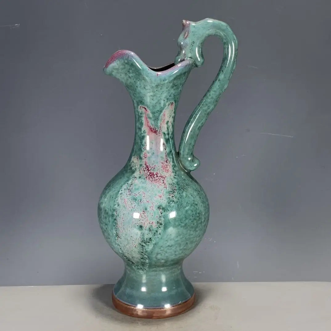 Traditional Chinese Style Porcelain Vase with Jun Glaze with Kiln Change Dragon Head