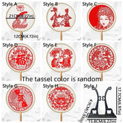 Chinese Paper-Cut Bamboo Silk Hand Fan with Tassel