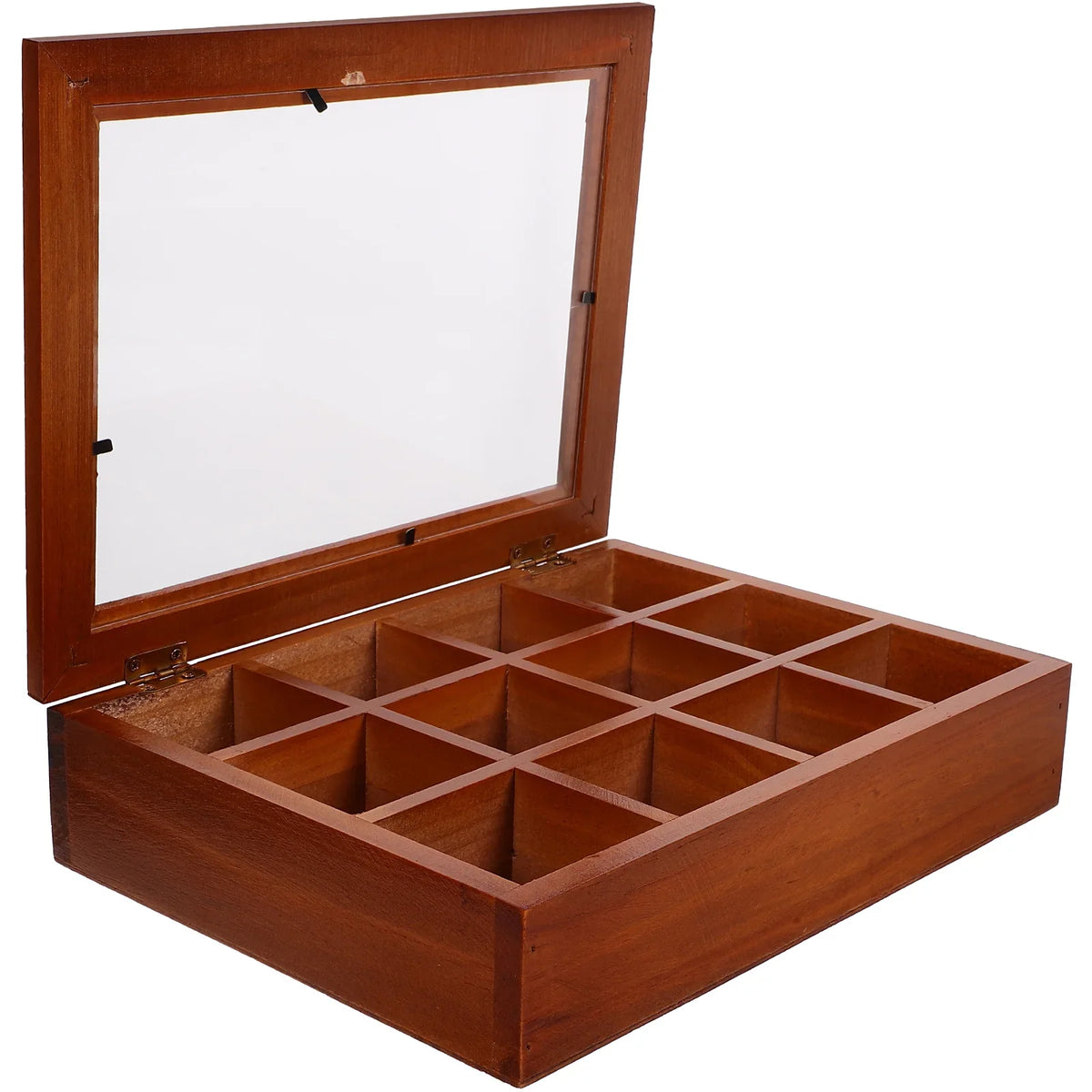 Transparent Acrylic Tea Bag Storage Box with 12 Grids For Home Decor Coffee Bar Holder Container Wooden Rack