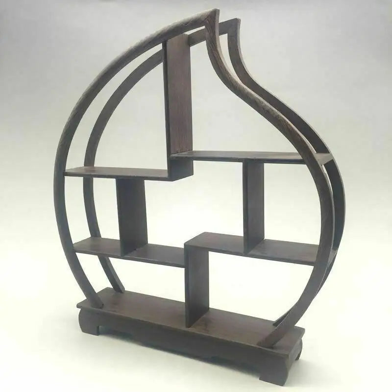 Wood‑Carved Peach Stand for Snuff Bottles & Statues – Asian Home Decor