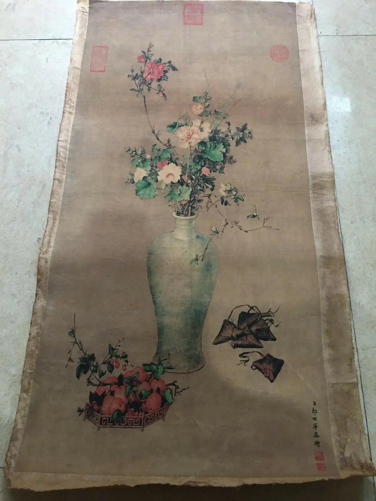 Vintage Chinese Scroll After Lang Shining & Wu Ruitu – Rice Paper Hanging Painting