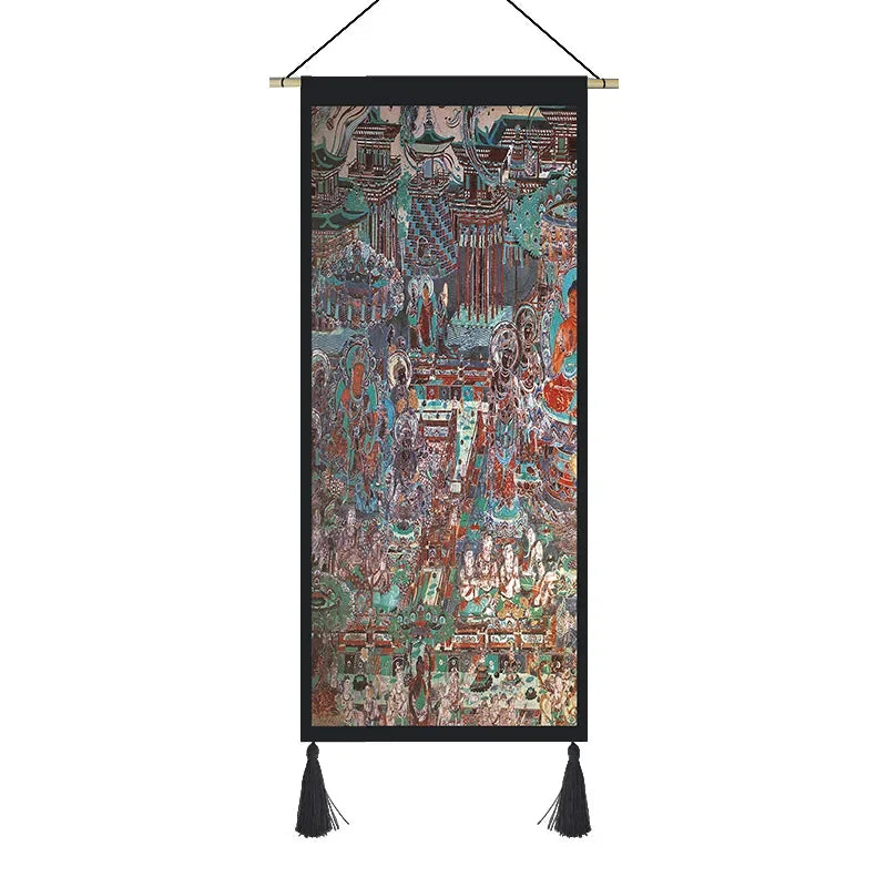 Dunhuang Murals Tapestry – Ethnic Style Fabric Wall Hanging for Bedroom & Living Room