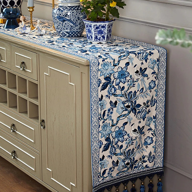 The Indigo Current: Modern Blue & White Table Runner