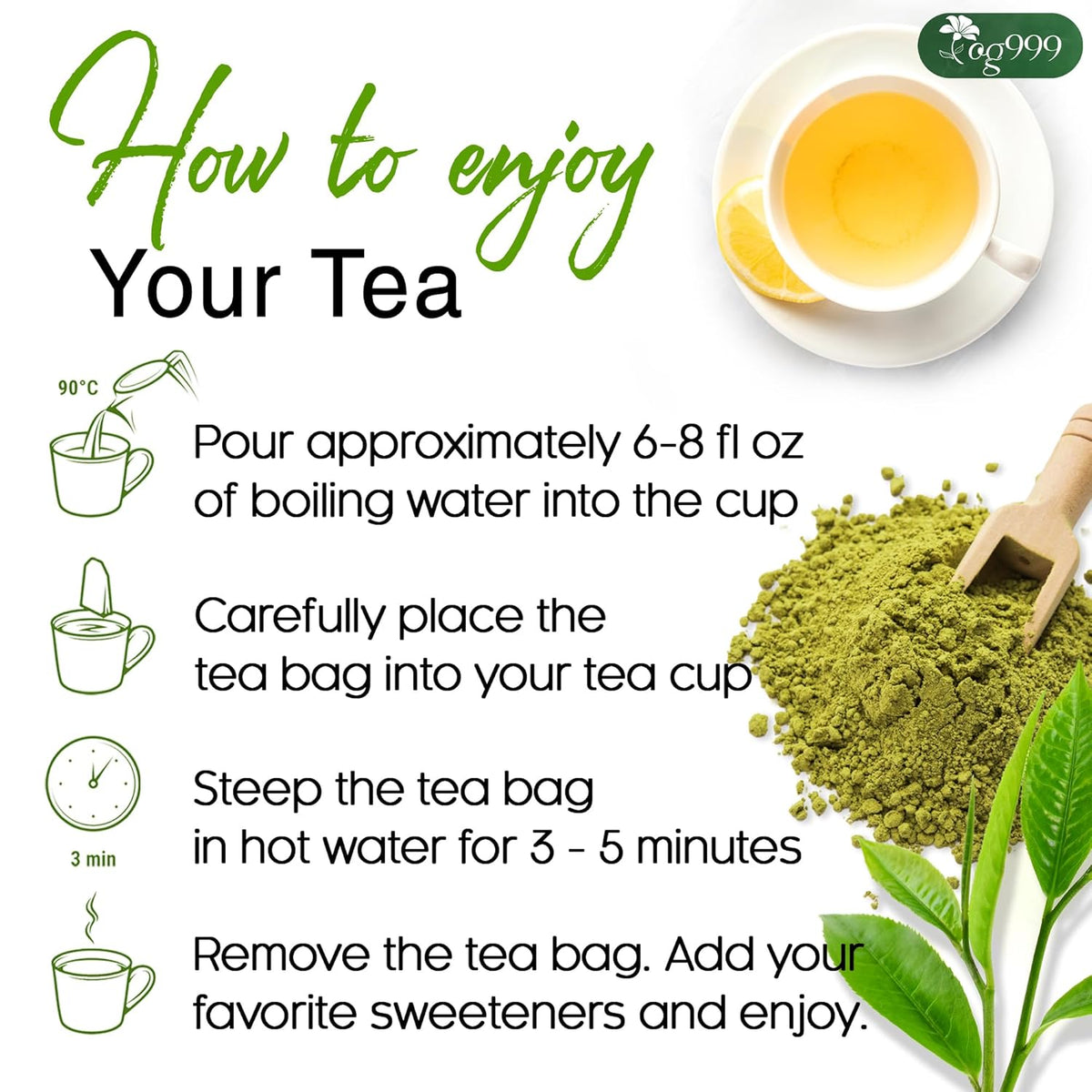 Premium Matcha Green Tea Bags | Blend of Sencha, Green Tea, Spearmint & Orange Slices
