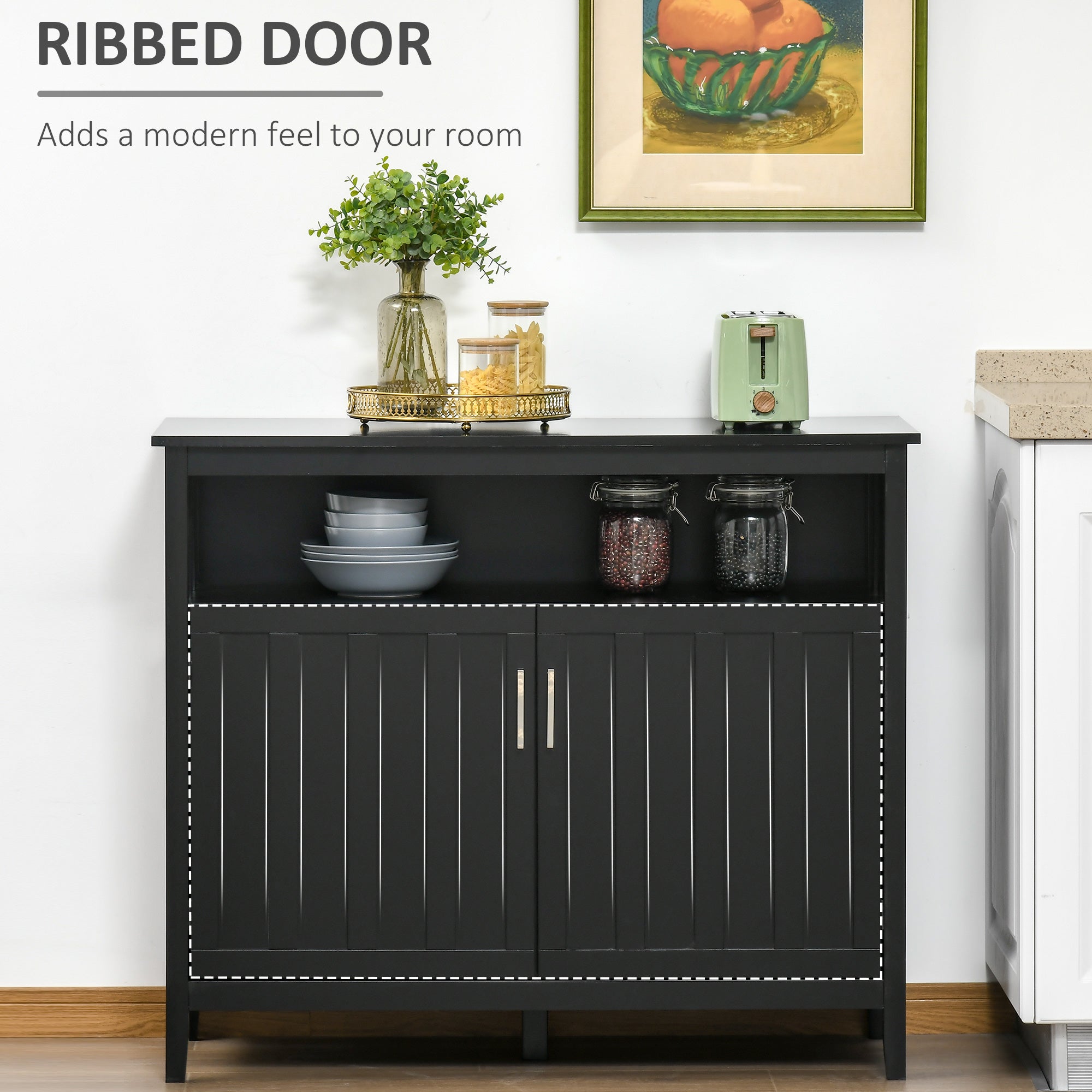 Black Sideboard Buffet Cabinet with 2 Doors and Adjustable Shelves