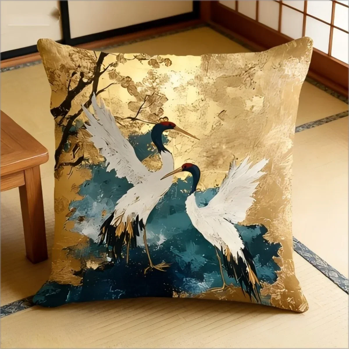 Elegant Oriental Crane Bird Pillowcase 2D Flat Printed