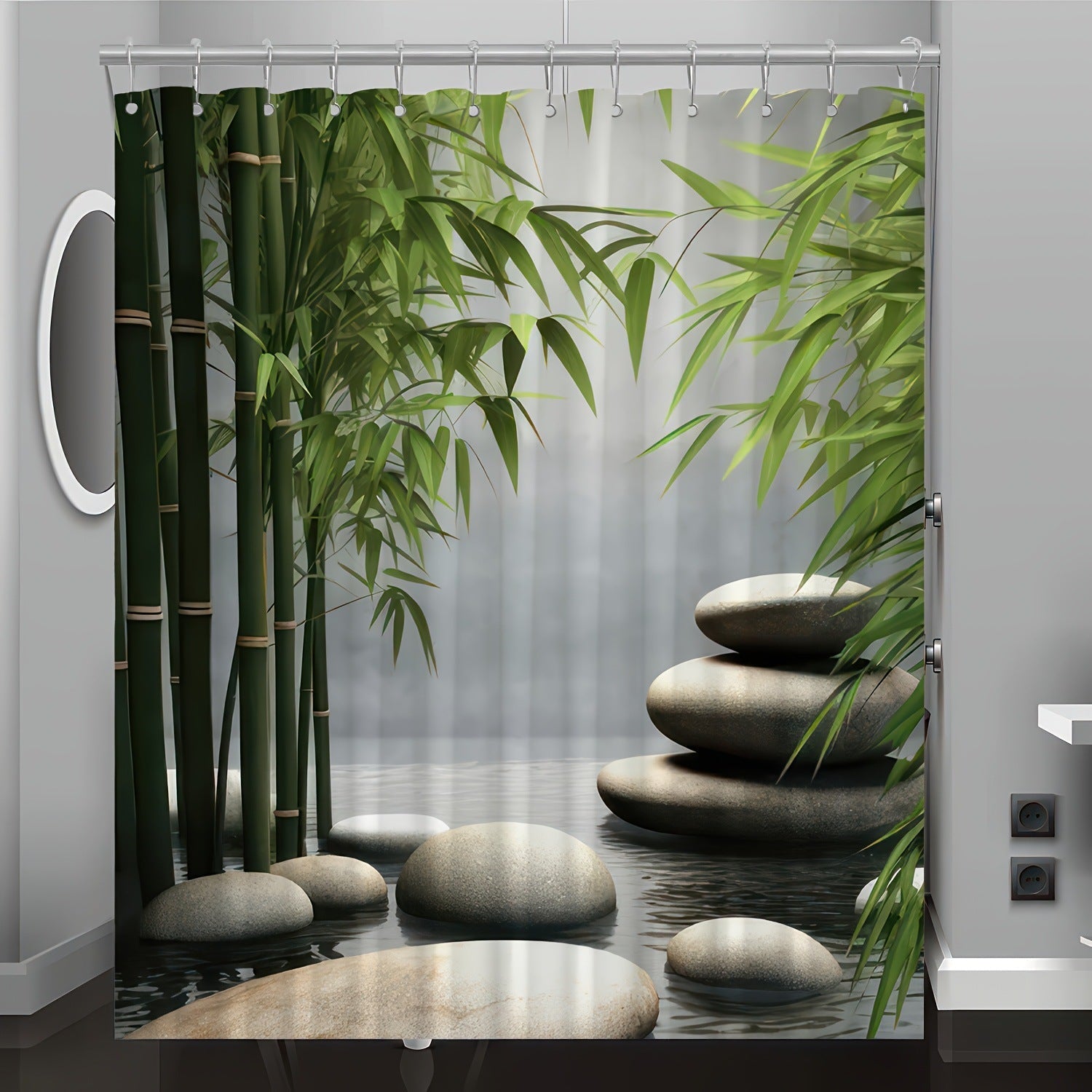 Stone Shower Curtain Quiet Bathroom Decorative Partition