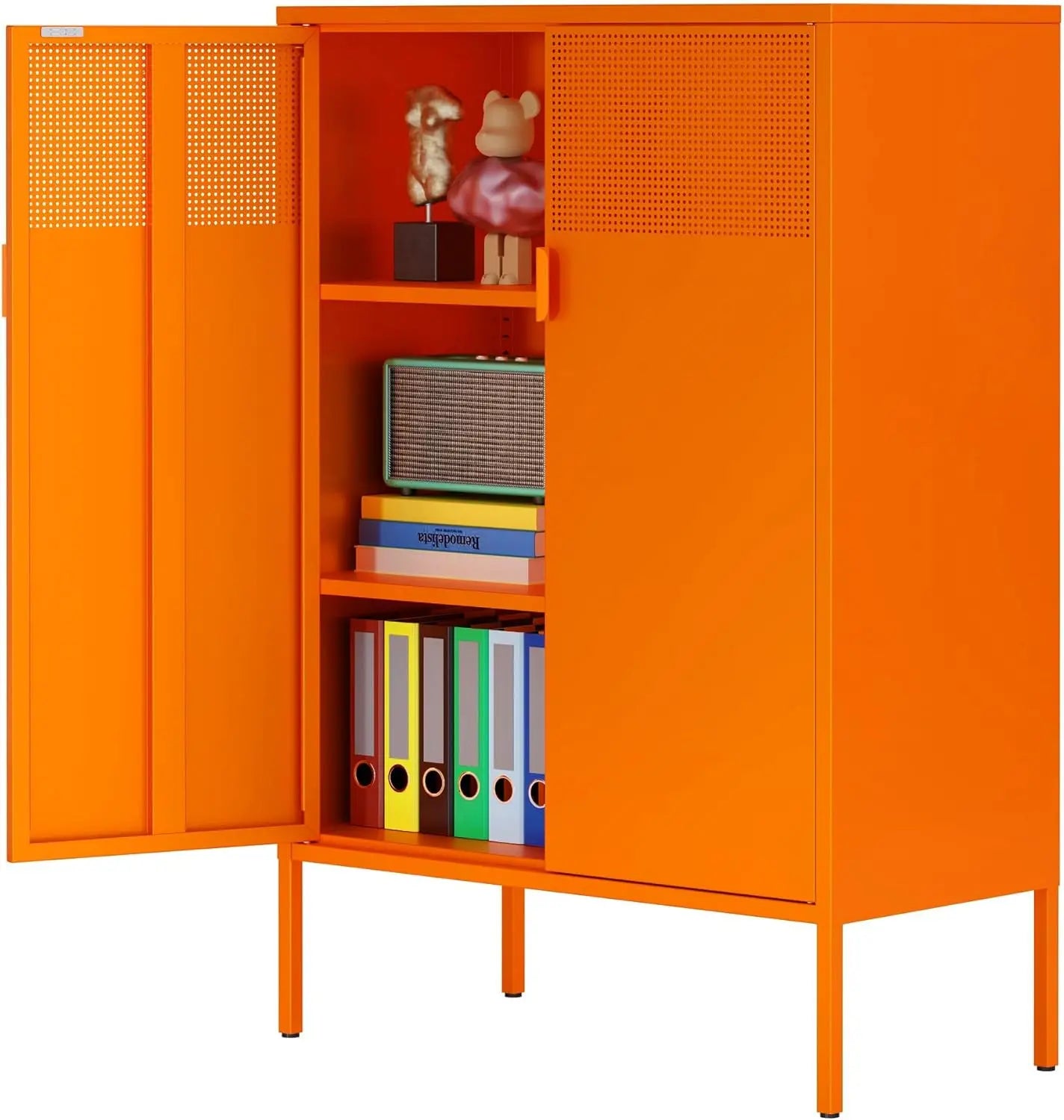 3-Tier Metal Storage Cabinet with 2 Doors & Adjustable Shelves – Locker-Style Organizer for Home, Office, Entryway